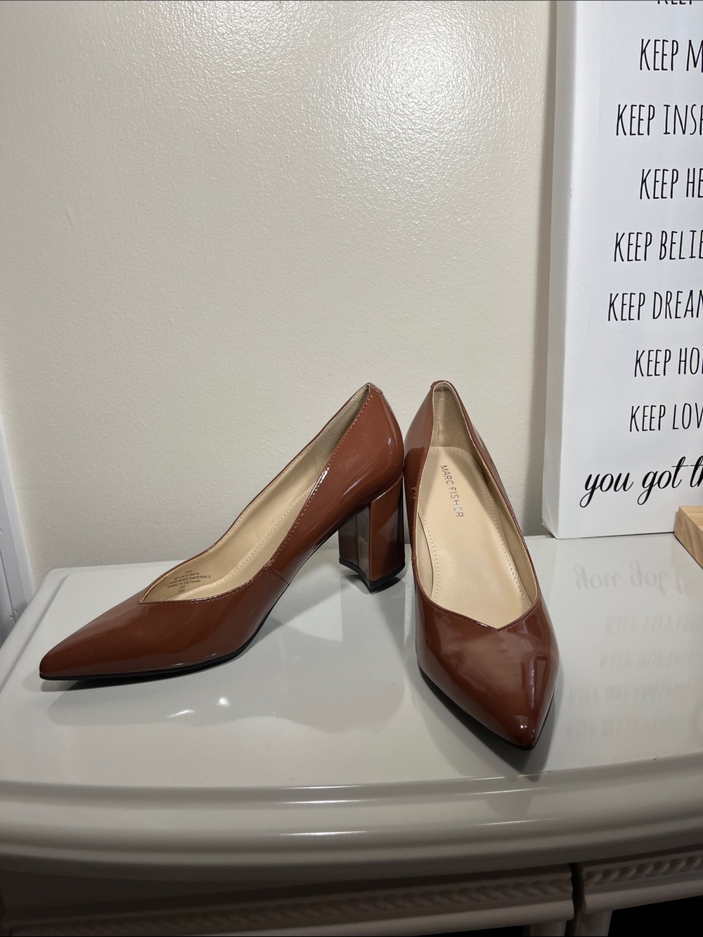 Marc Fisher Glossy Chestnut Pointed-Toe Pumps - Picture 3 of 9